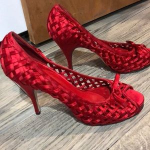 Aldo red satin pumps